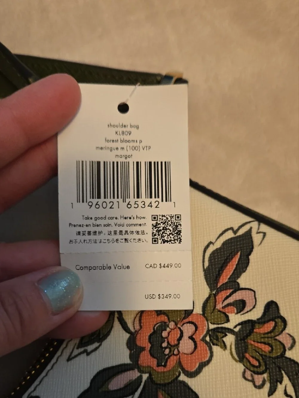 kate spade Cream Floral Crossbody with Pink and Green Accents